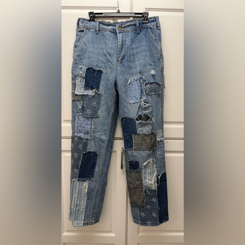 Oli & Hali Distressed Patchwork Wide Leg Jeans